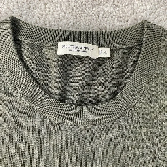 SuitSupply Sweater Mens XL Army Green Silk Cotton Knit Crew Neck Lightweight - Picture 7 of 8